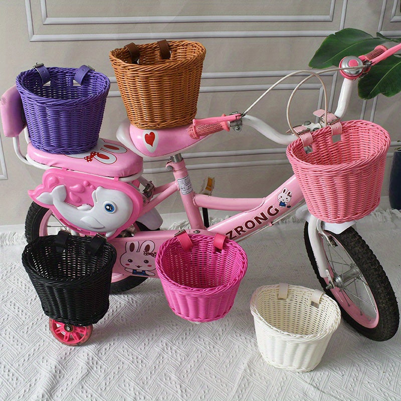 Fietsmand Kinderen Plastic Riet Roze Stuur Fietsmand Handgeweven Opbergmand Voor Kinderfiets