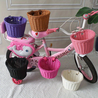Fietsmand Kinderen Plastic Riet Roze Stuur Fietsmand Handgeweven Opbergmand Voor Kinderfiets