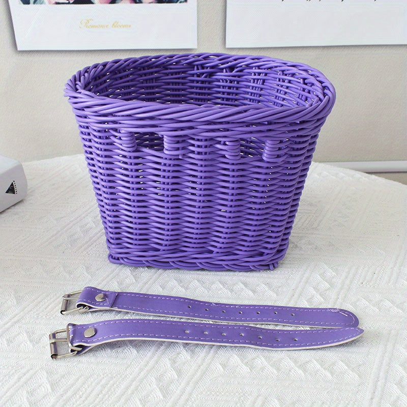 Fietsmand Kinderen Plastic Riet Roze Stuur Fietsmand Handgeweven Opbergmand Voor Kinderfiets