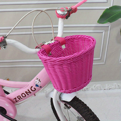 Fietsmand Kinderen Plastic Riet Roze Stuur Fietsmand Handgeweven Opbergmand Voor Kinderfiets