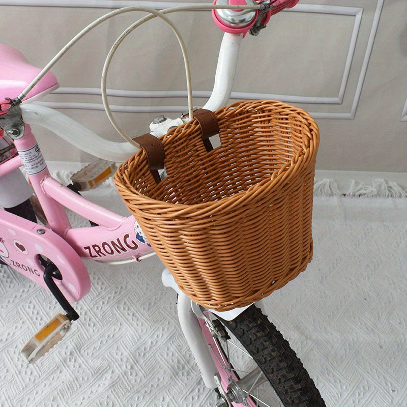 Fietsmand Kinderen Plastic Riet Roze Stuur Fietsmand Handgeweven Opbergmand Voor Kinderfiets