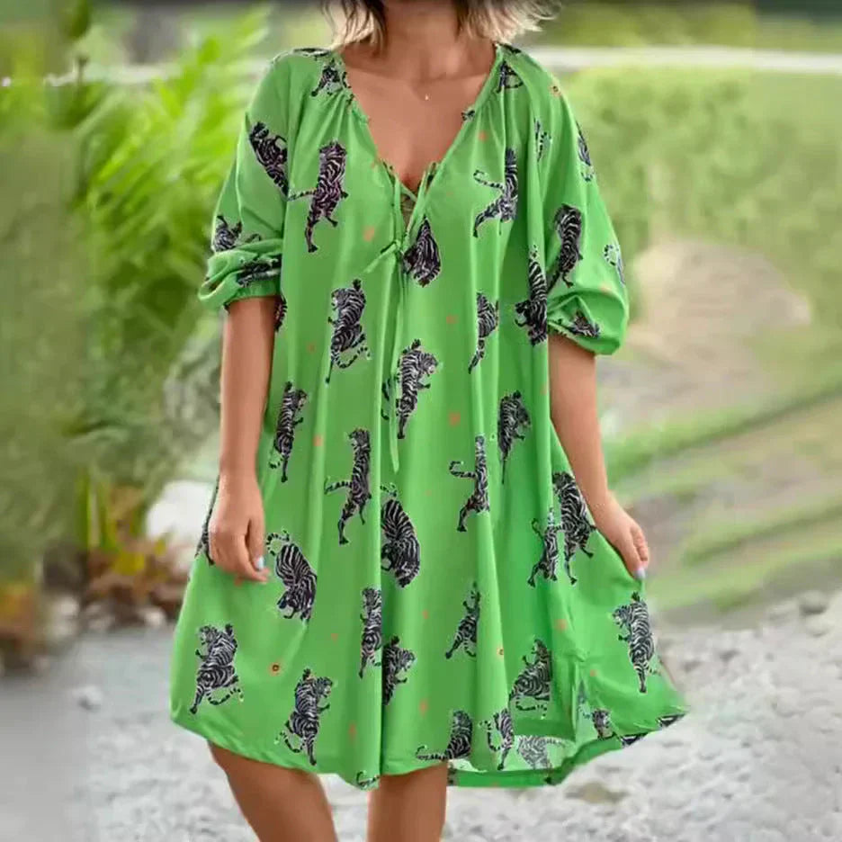 Zomerjurk V-hals Leuke Bloemenprint Jurk