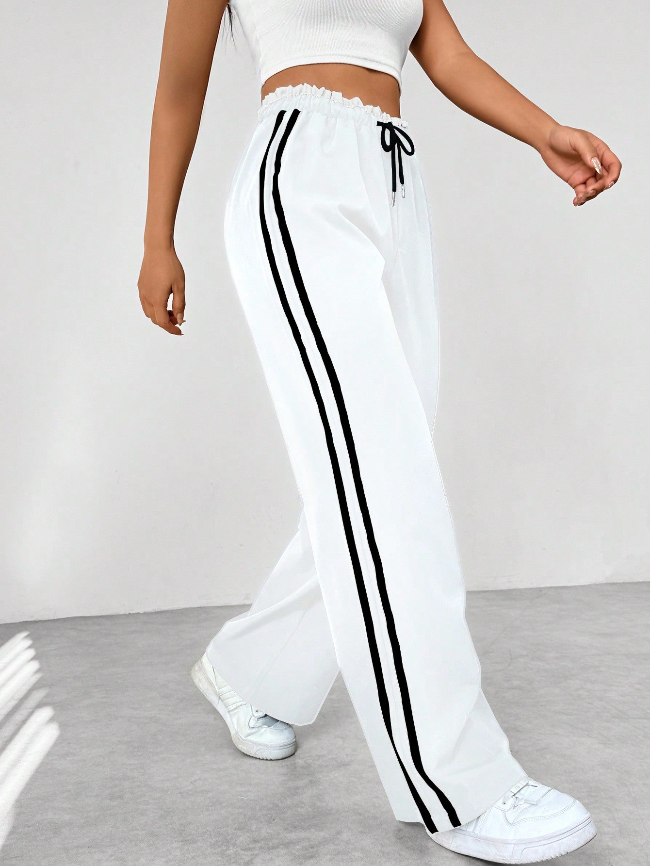 Sportieve Wide Leg Broek met Strepen voor Vrouwen