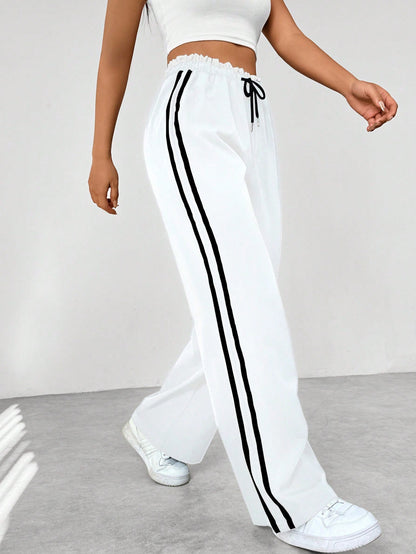 Sportieve Wide Leg Broek met Strepen voor Vrouwen