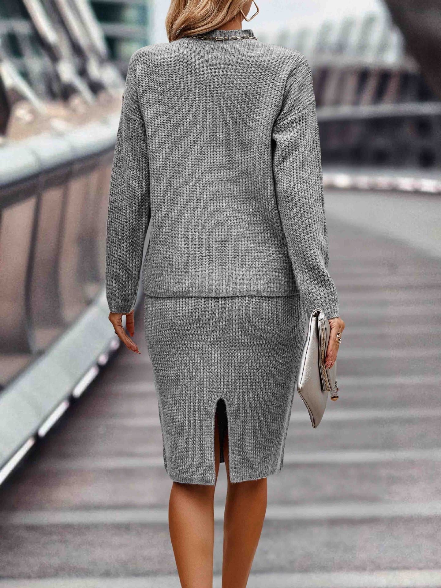 Dames Gebreide Set Rok en Trui Warm en Stijlvol