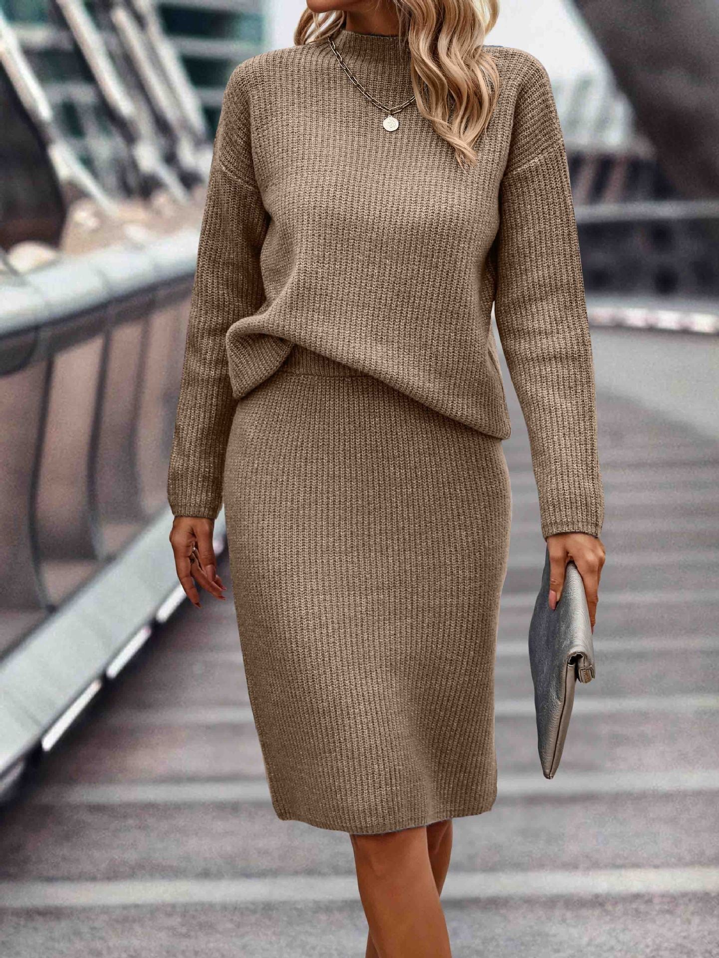 Dames Gebreide Set Rok en Trui Warm en Stijlvol