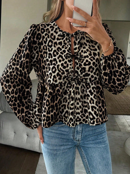 Dames Blouse met Leopardprint en Strik Detail Stijlvol