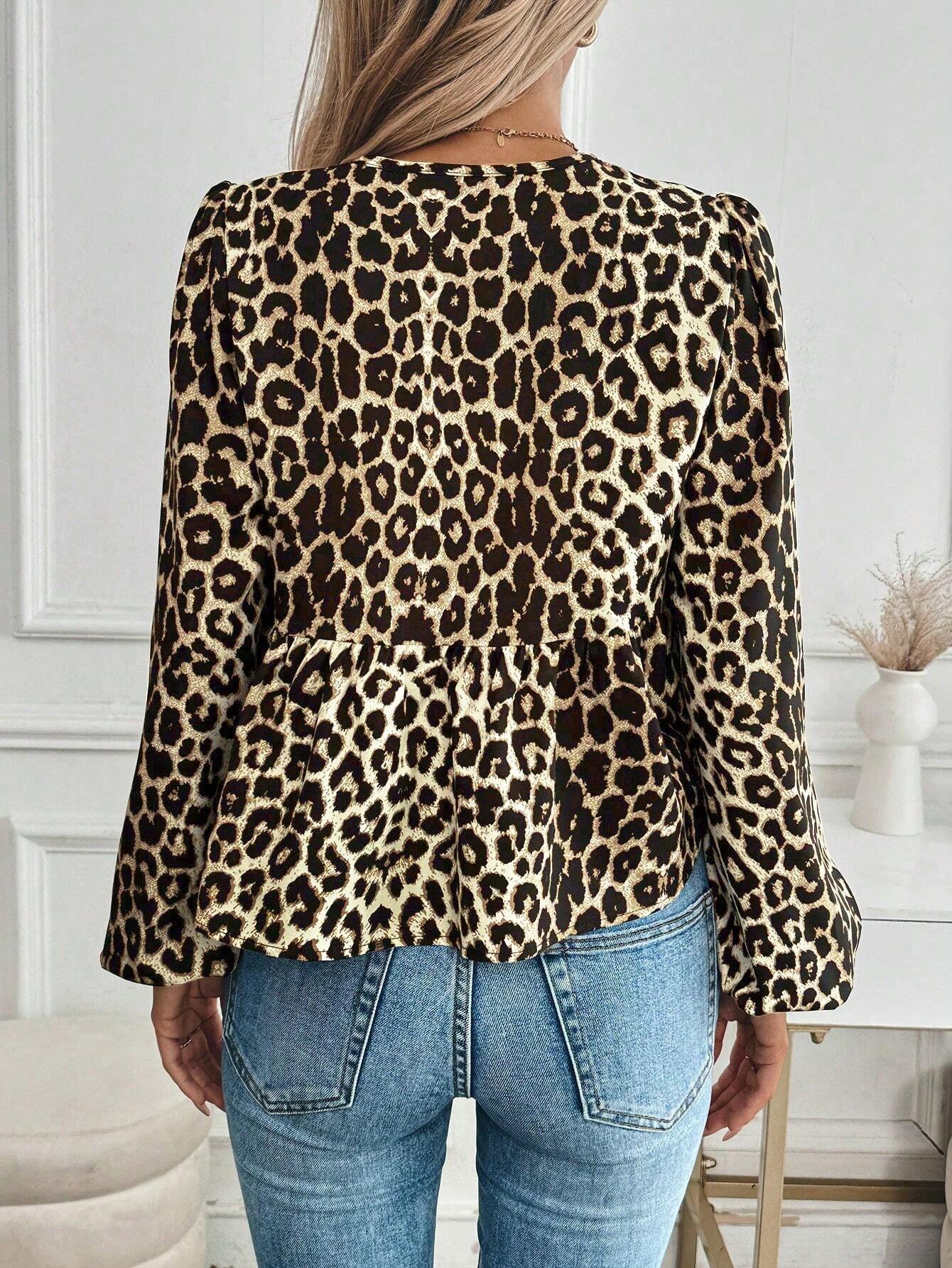 Dames Blouse met Leopardprint en Strik Detail Stijlvol