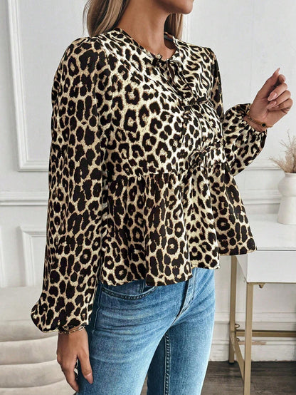 Dames Blouse met Leopardprint en Strik Detail Stijlvol