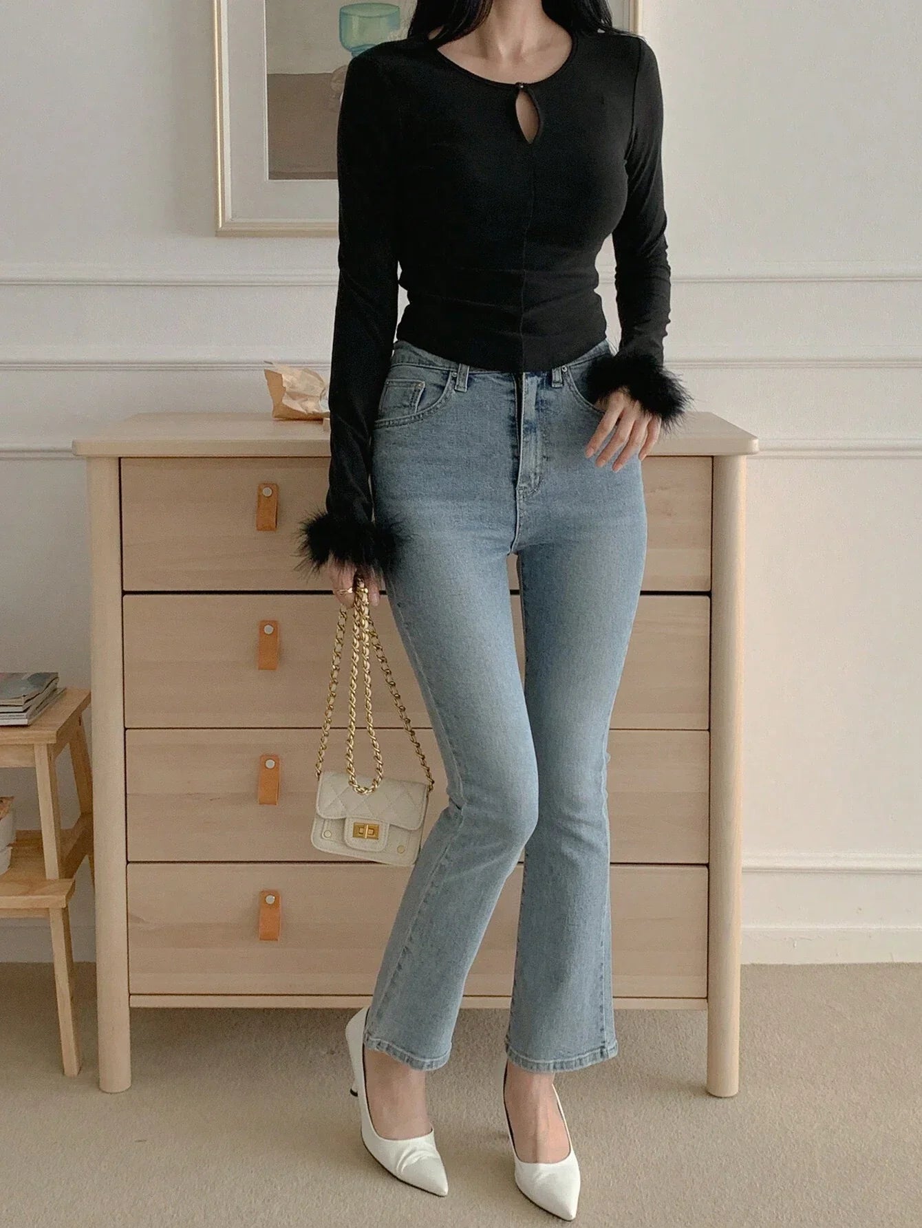 Elegante Blouse Met Lange Mouwen en Pofjes