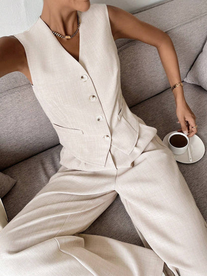 Vrouwelijke Vest en Broek Set Comfortabel Modern Design