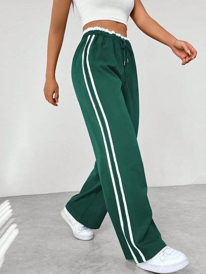 Sportieve Wide Leg Broek met Strepen voor Vrouwen