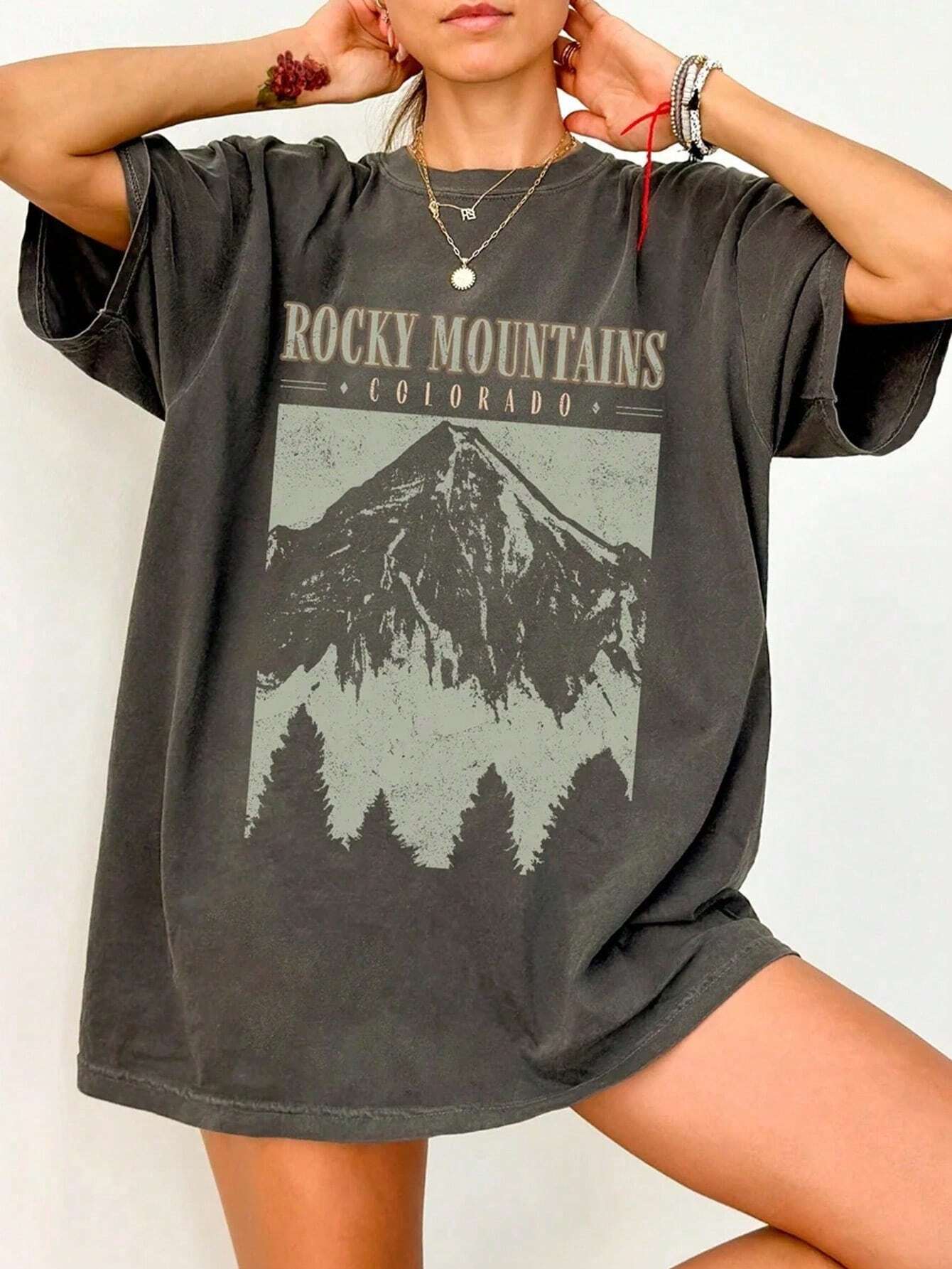 Zwart Oversized T-Shirt met Retro Print Vintage Look - StudioMarella