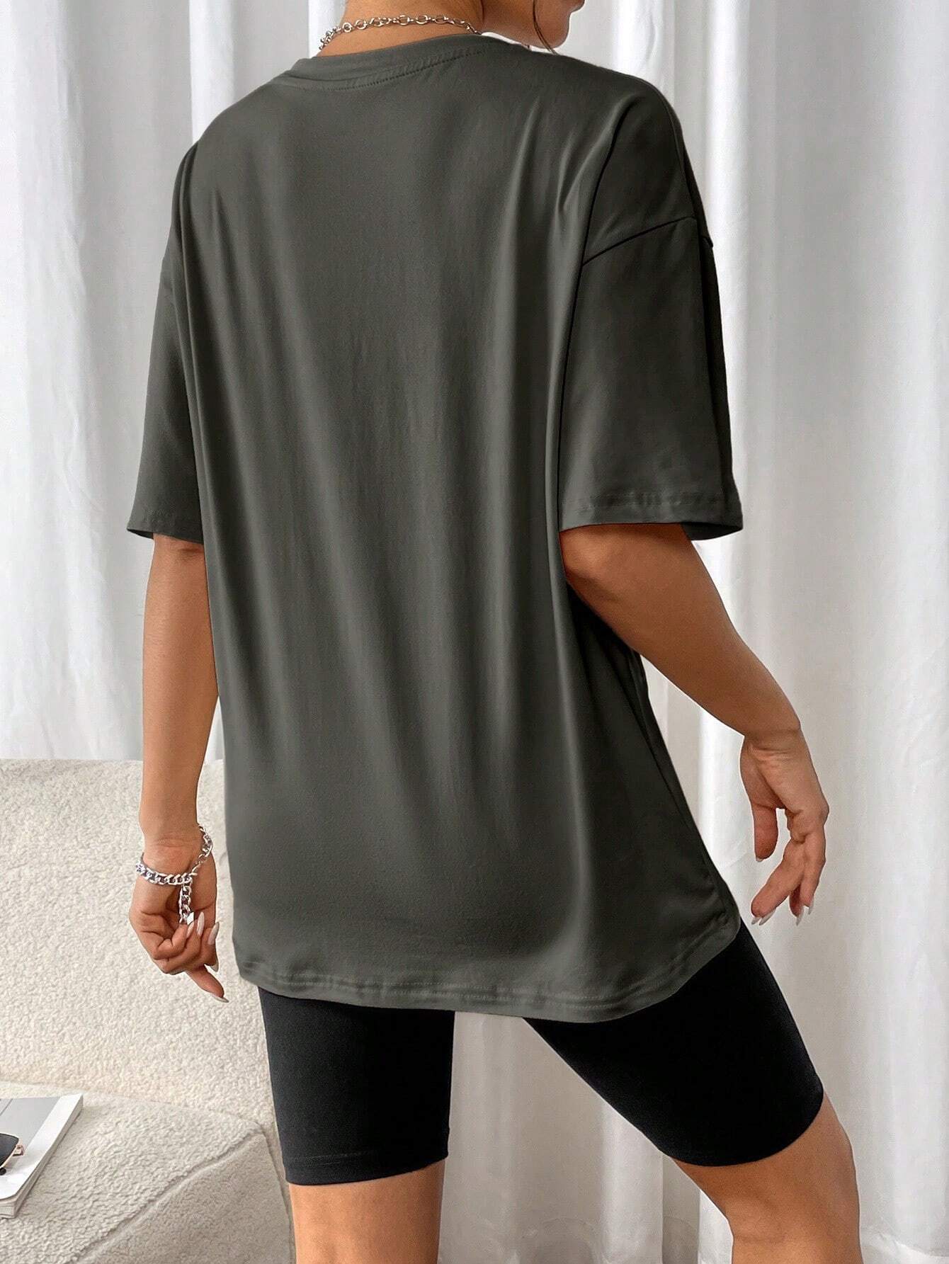 Zwart Oversized T-Shirt met Retro Print Vintage Look