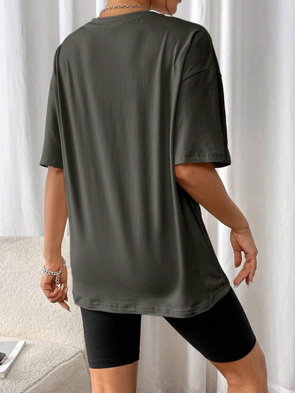 Zwart Oversized T-Shirt met Retro Print Vintage Look