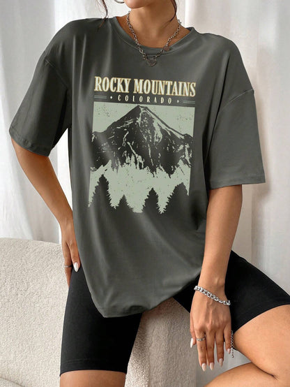 Zwart Oversized T-Shirt met Retro Print Vintage Look