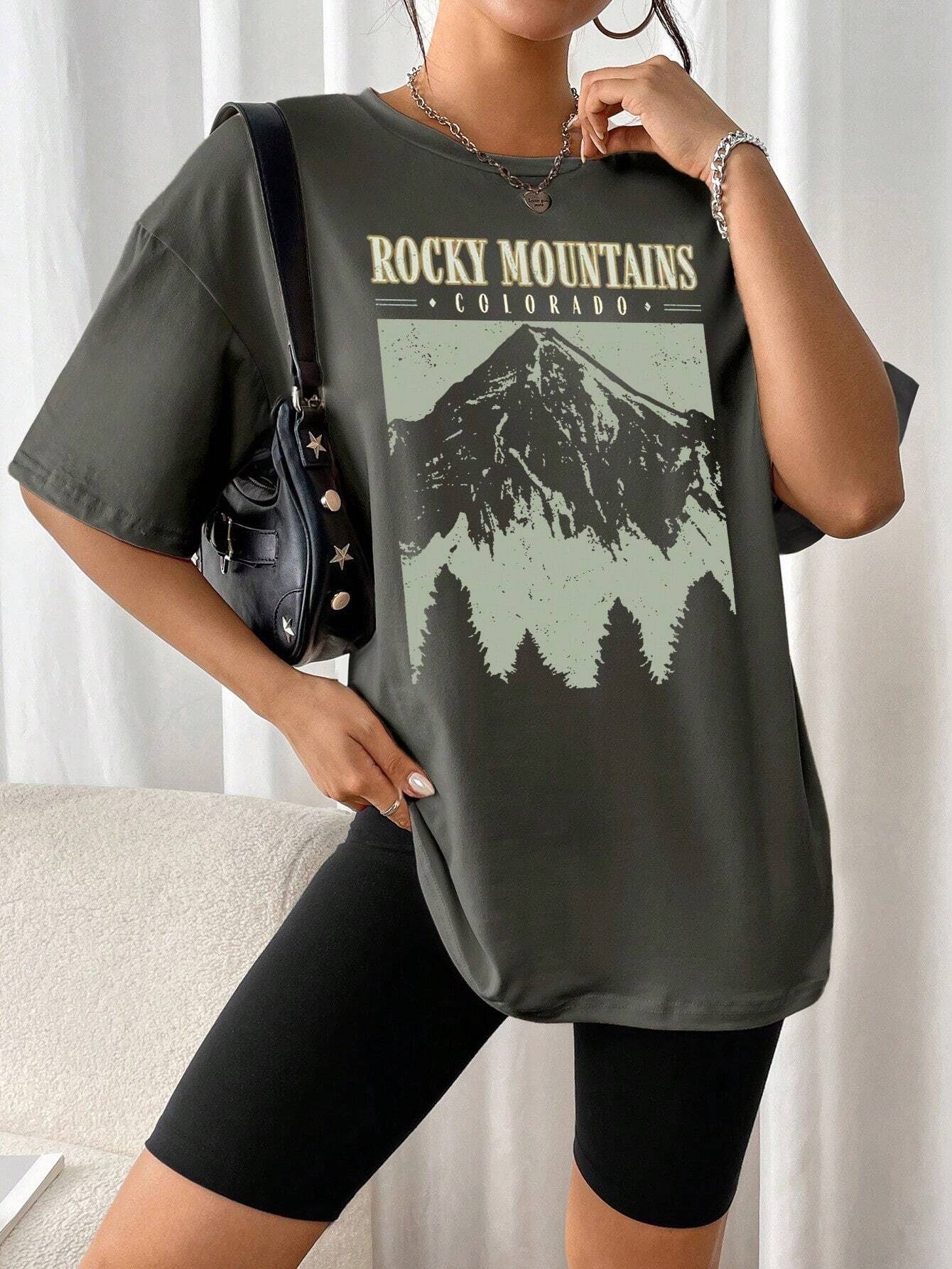 Zwart Oversized T-Shirt met Retro Print Vintage Look