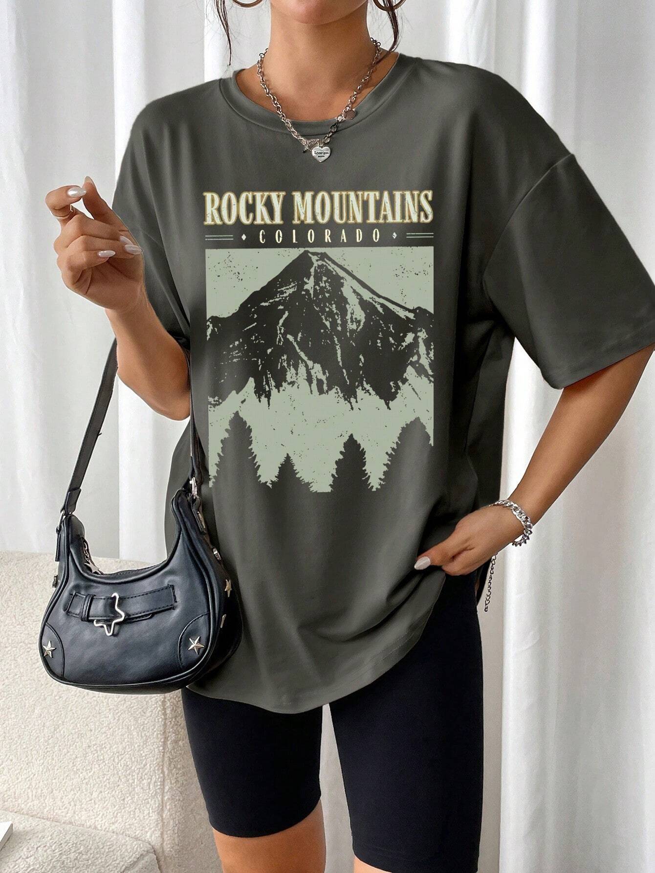 Zwart Oversized T-Shirt met Retro Print Vintage Look
