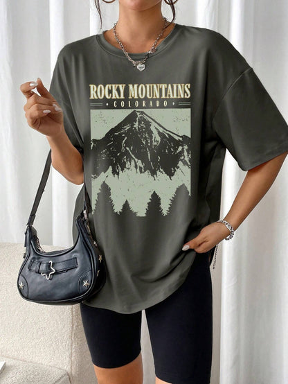 Zwart Oversized T-Shirt met Retro Print Vintage Look