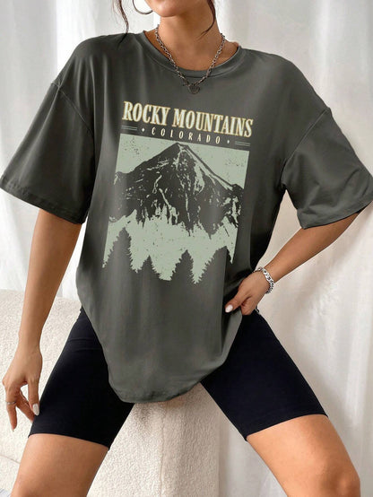 Zwart Oversized T-Shirt met Retro Print Vintage Look