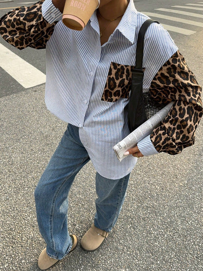 Dames Blouse Gestreept met Leeuwprint Casual Mode