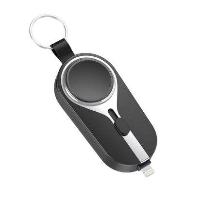 Draadloze oplaadclip powerbank karabijnhaak compact zwart telefoon smartwatch oplader sleutelhanger draagbare lader