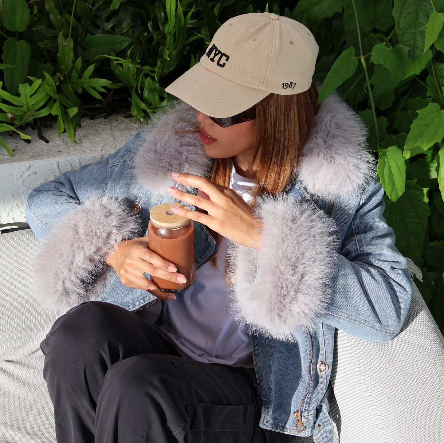 Diana | Denim Jas met Synthetische Bontkraag