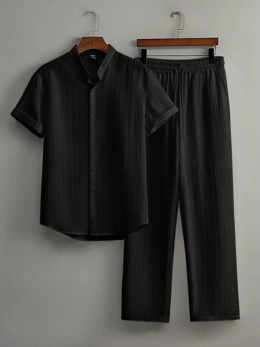 Heren Co-ord Set Zwart Japanse Stijl Luxe Look