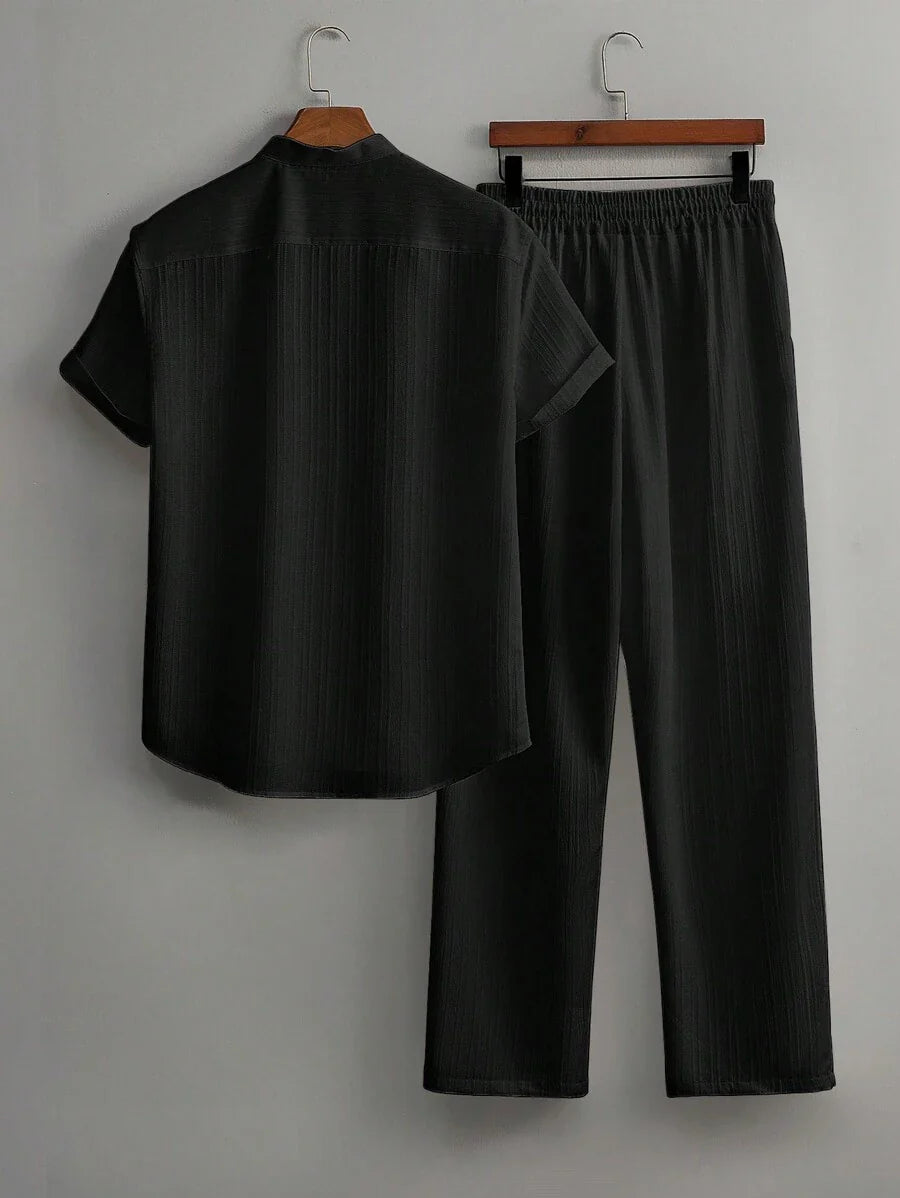 Heren Co-ord Set Zwart Japanse Stijl Luxe Look