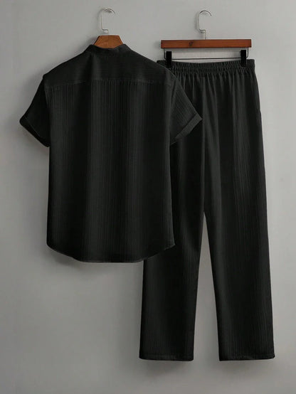Heren Co-ord Set Zwart Japanse Stijl Luxe Look
