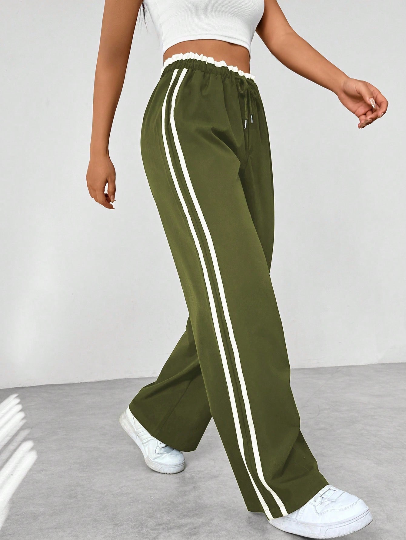 Sportieve Wide Leg Broek met Strepen voor Vrouwen