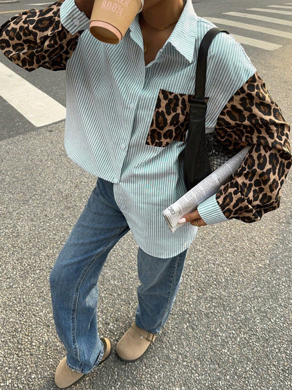 Dames Blouse Gestreept met Leeuwprint Casual Mode