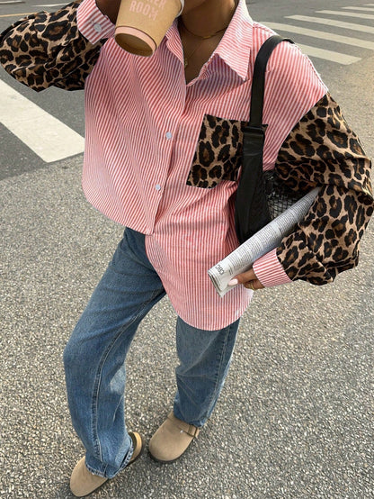 Dames Blouse Gestreept met Leeuwprint Casual Mode