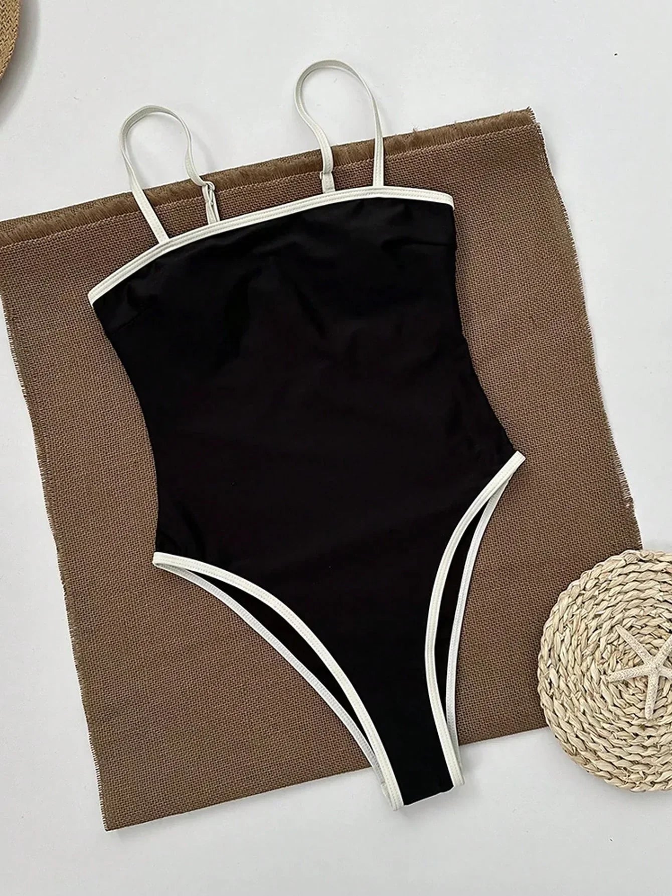Dames Badpak Eénstuk Zwart Hoge Beenuitsnijding Zwemkleding