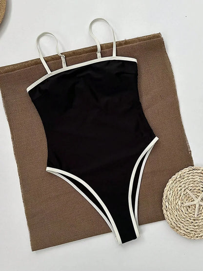 Dames Badpak Eénstuk Zwart Hoge Beenuitsnijding Zwemkleding