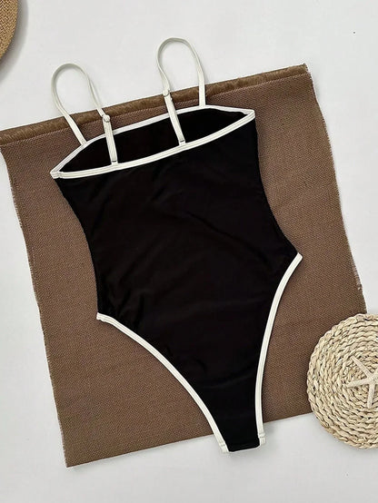 Dames Badpak Eénstuk Zwart Hoge Beenuitsnijding Zwemkleding