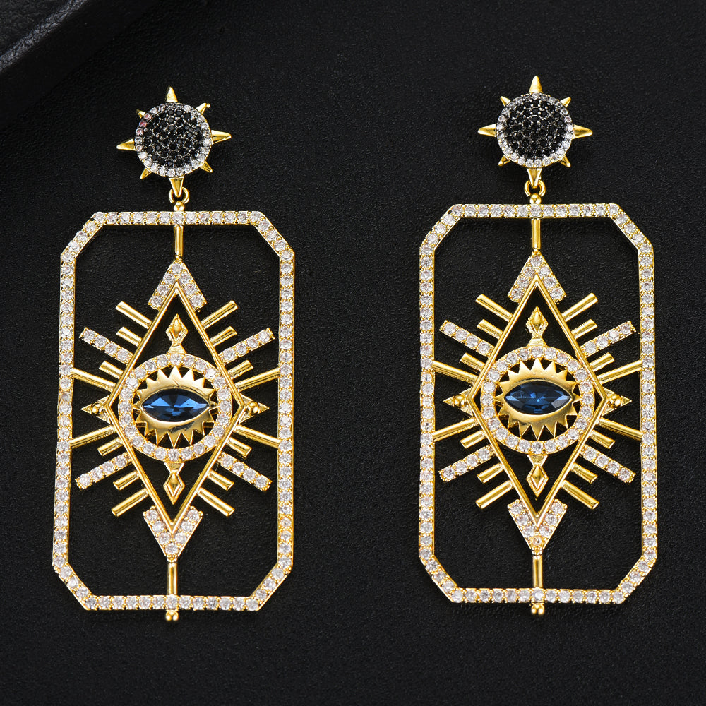 Dames Oorbellen Geometrisch met Oog Details → Dames Oorbellen Geometrisch met Ogen Zilver