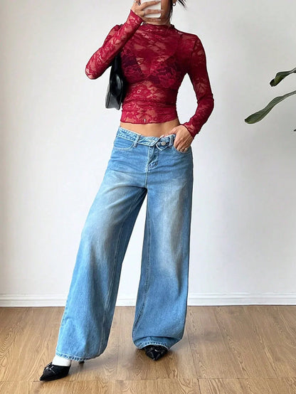 Vrouwen Blouse Lange Mouwen Kanten Doorzichtig