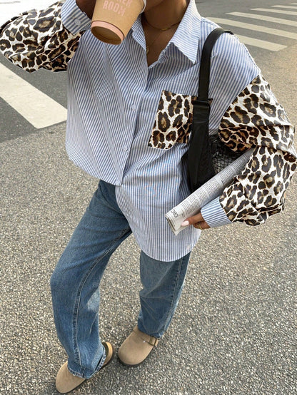 Dames Blouse Gestreept met Leeuwprint Casual Mode