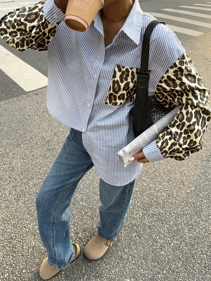 Dames Blouse Gestreept met Leeuwprint Casual Mode