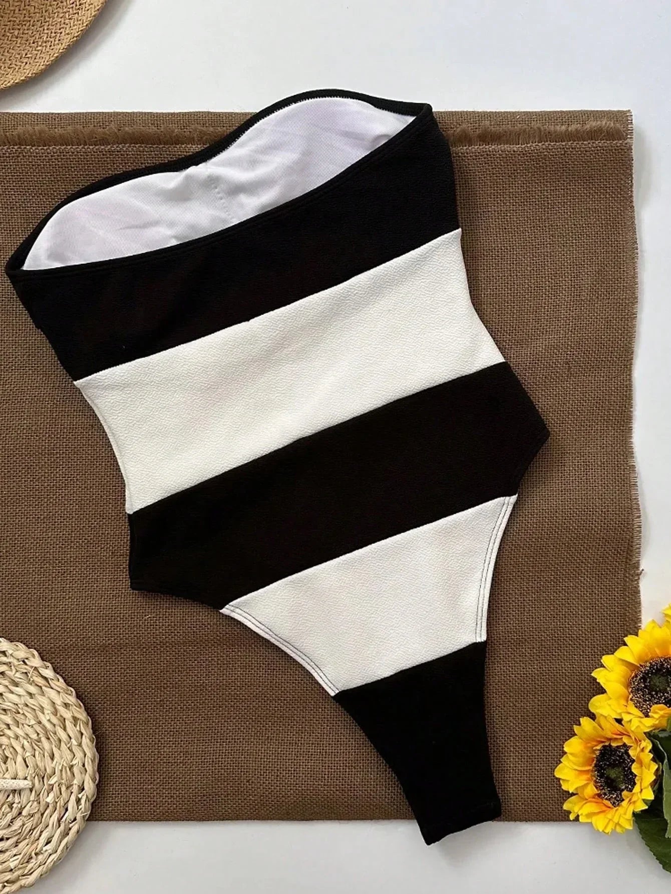 Jumpsuit Zonder Schouders Contrasterend Strepen Hoge Halsuitsnijding