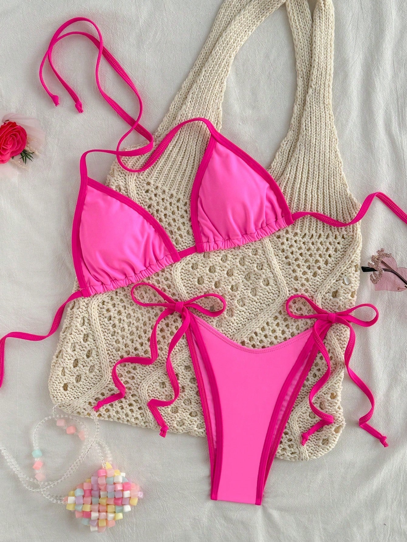 Bikini Set Marineblauw Contrasterende Rand Zomer Badmode