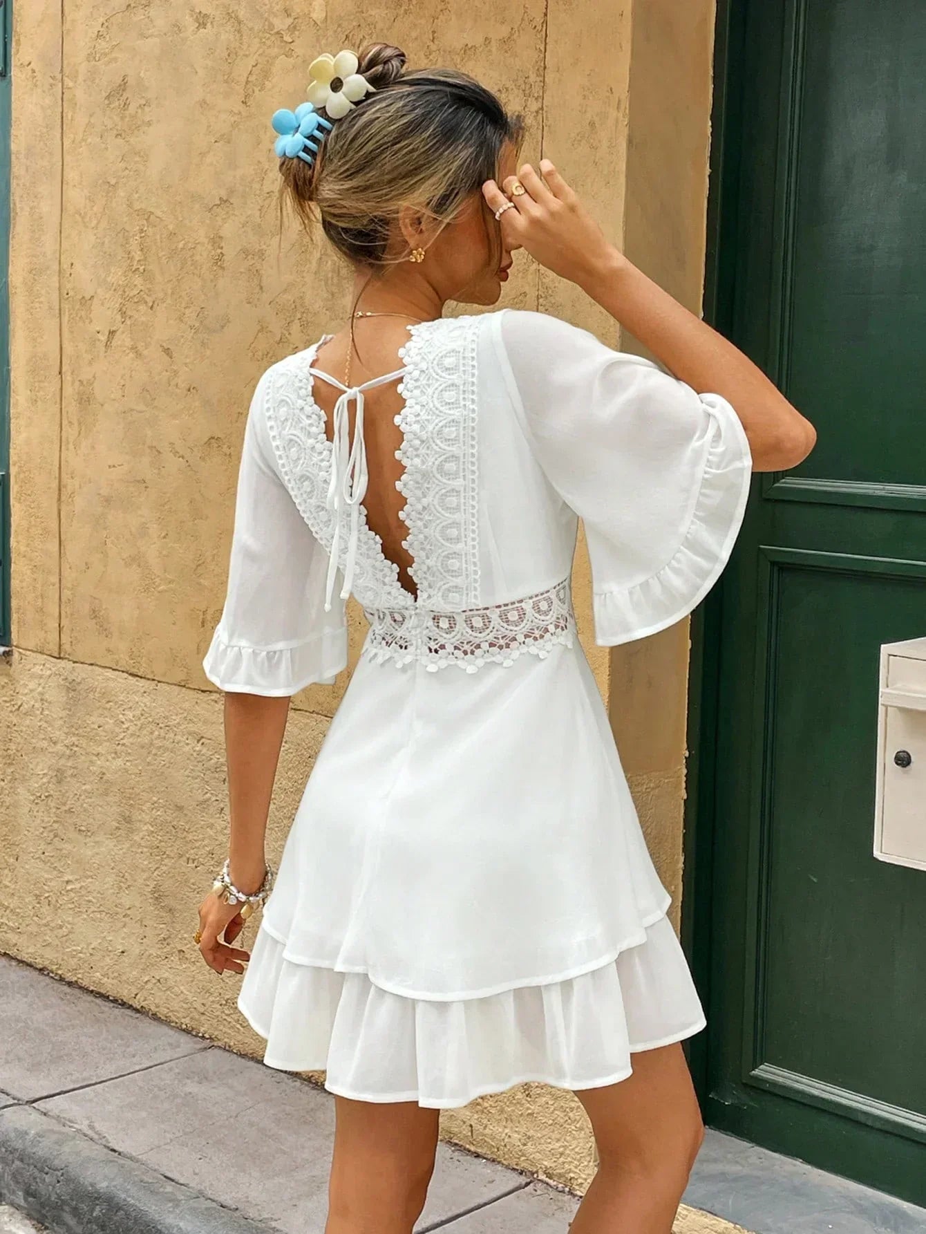 Witte Zomerjurk met Kant en V-hals
