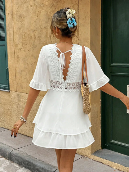 Witte Zomerjurk met Kant en V-hals