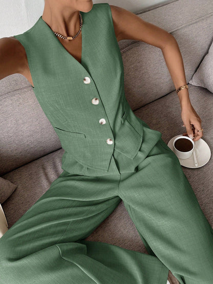 Vrouwelijke Vest en Broek Set Comfortabel Modern Design