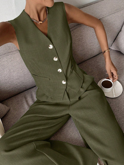 Vrouwelijke Vest en Broek Set Comfortabel Modern Design