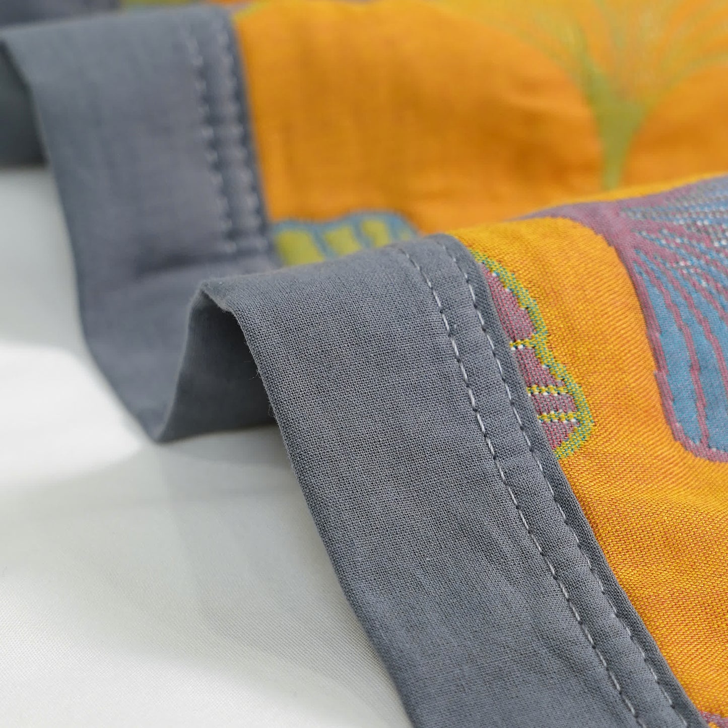 Bedsprei Katoen Ginkgo Print 200x230 Geel Blauw Slaapkamer Quilt Omkeerbaar Deken Sprei Tweepersoons Plaid Bed Woondecoratie