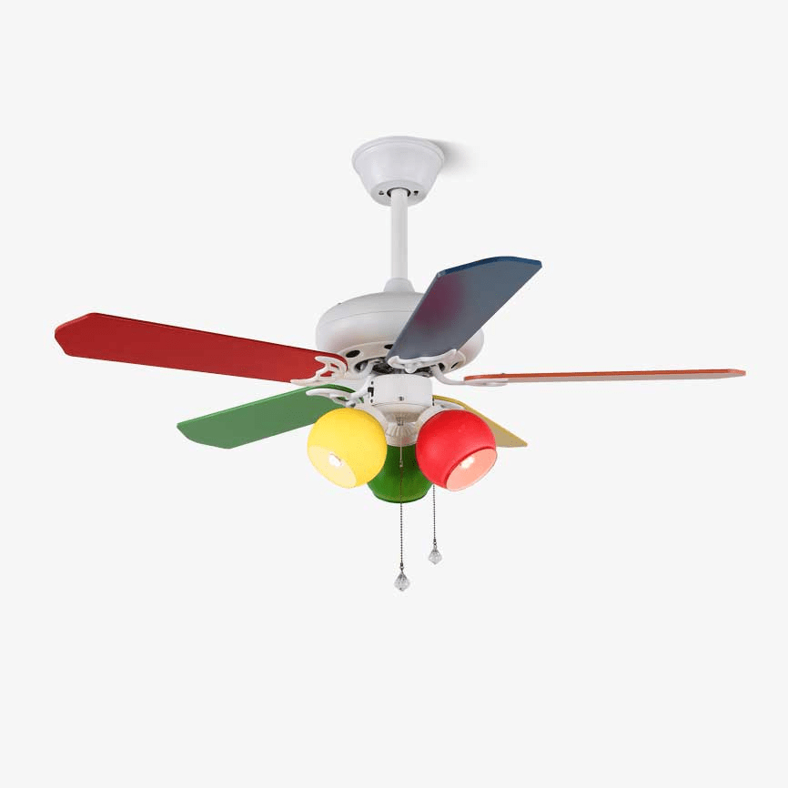 Speelse plafondventilator Carlo met verlichting — kleurrijk design kinderventilator met 6 snelheden en afstandsbediening ø107 cm