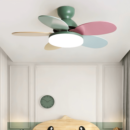 Liora Plafondventilator met Verlichting en Gekleurde Glazen Bladeren voor Kinderkamer – Moderne Ceiling Fan met LED en Afstandsbediening – Verstelbare Snelheid Plafondventilator met Licht in Meerdere Kleurvarianten