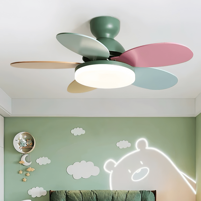 Liora Plafondventilator met Verlichting en Gekleurde Glazen Bladeren voor Kinderkamer – Moderne Ceiling Fan met LED en Afstandsbediening – Verstelbare Snelheid Plafondventilator met Licht in Meerdere Kleurvarianten